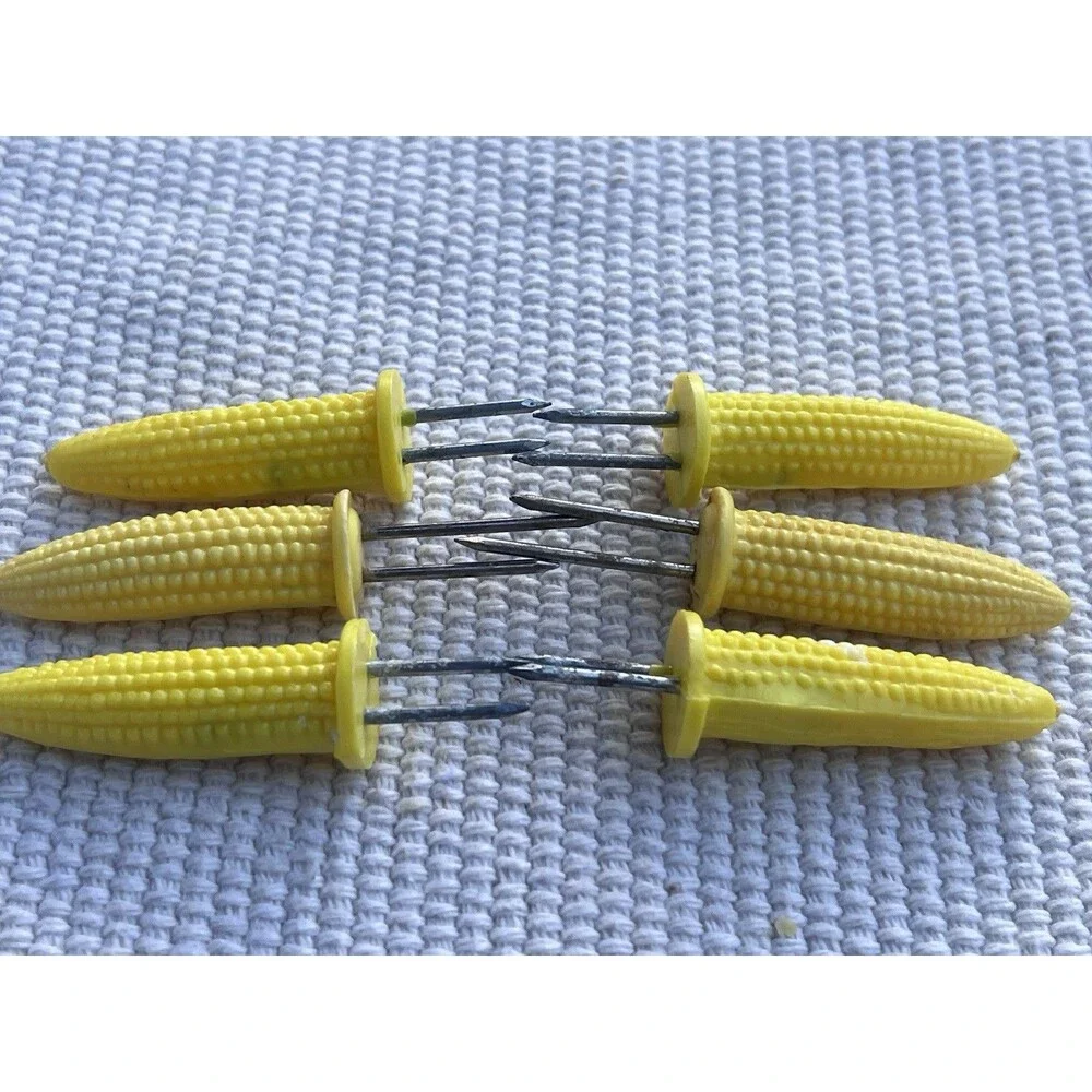 Vintage Corn On The Cob Holders Set Of 7 Yellow Corn Handles BBQ Kitchen